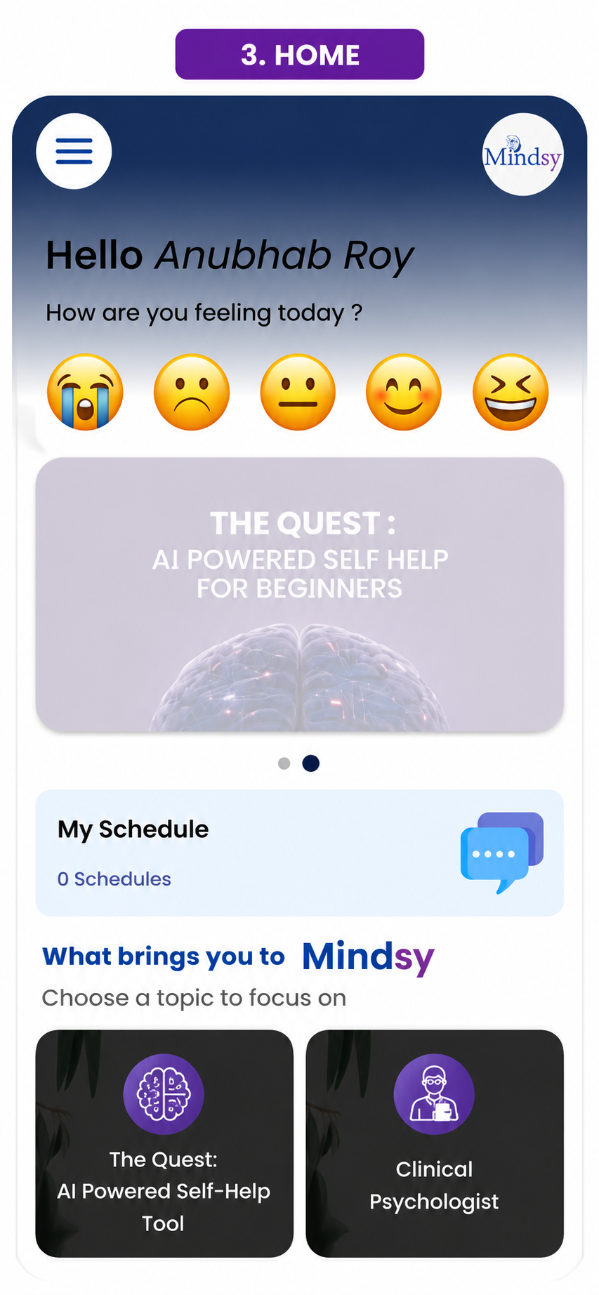 Mindsy App Home Screen Screenshot